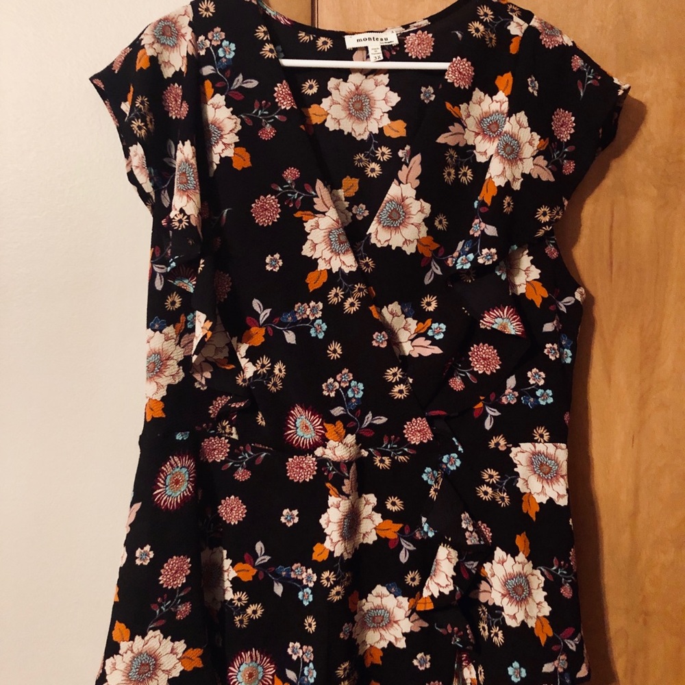 Floral Surplice Faux-Wrap Blouse Plus 3X